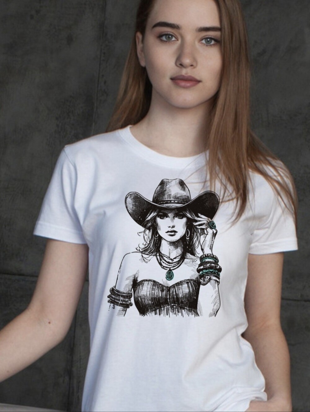 Western Turquoise Cowgirl Graphic Tee - Size M